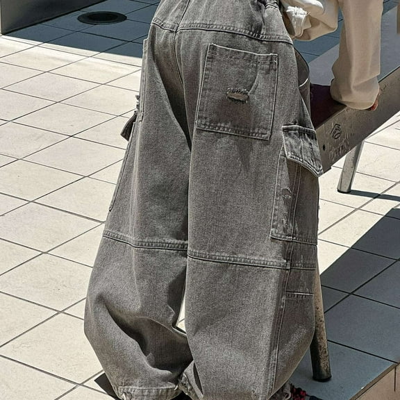 Kids Boys Baggy Jeans Jogger Pants ForBoys Elastic Waist Straight with Pocket Classic Fit Pull On Boys Toddler Clothes 8-10Years