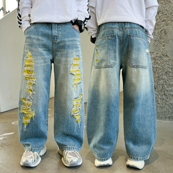 Kids Boys Baggy Jeans Jogger Pants ForBoys High Elastic Waisted Straight with Pocket Classic Fit Casual Boys Soccer Shorts 6-7 Years