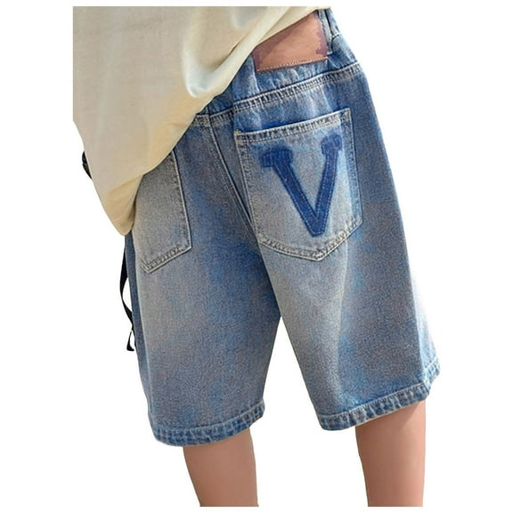 Kids Boys Baggy Jorts Jean Shorts with Drawstring Youth Straight Leg Denim Shorts Pockets Tween Preppy Thin Casual Bottoms Toddler Boys Shorts