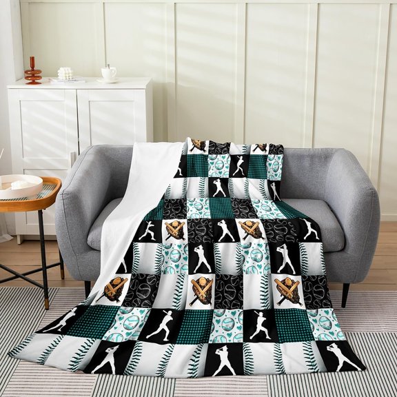 Kids Boys Baseball Fleece Throw Baseball Flannel Plush Fuzzy Sports Gaming for Bed Couch Chair Living Room Patchwork Styles Baby Bedroom Decor 30" x 40"