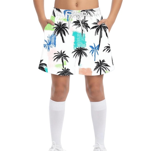 Kids Boys Beach Shorts Drawstring Elastic Waist Palm Tree Tropical Print Swim Trunks for Summer Vacation Holiday, 4T-15Y