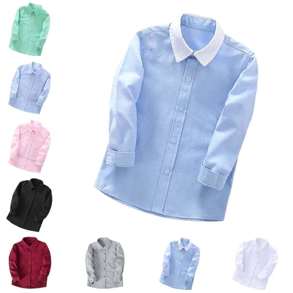 Kids Boys Button Down Shirt Collared Dress Shirt Girls Uniform Dress Top Tee 8-9 Years