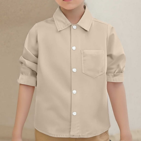 Kids Boys' Button Down Shirts Boys Formal Outfit Boys Beige Dress Shirt Girls Uniform Shirts 6-7 Years Kids Clothes