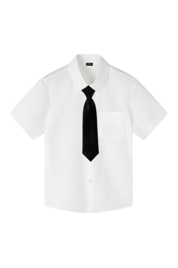 Kids Boys' Button Down Shirts Graduation Shirts Boys White Short Sleeve Shirt Boys School Uniform Shirts 120 Kids Clothes