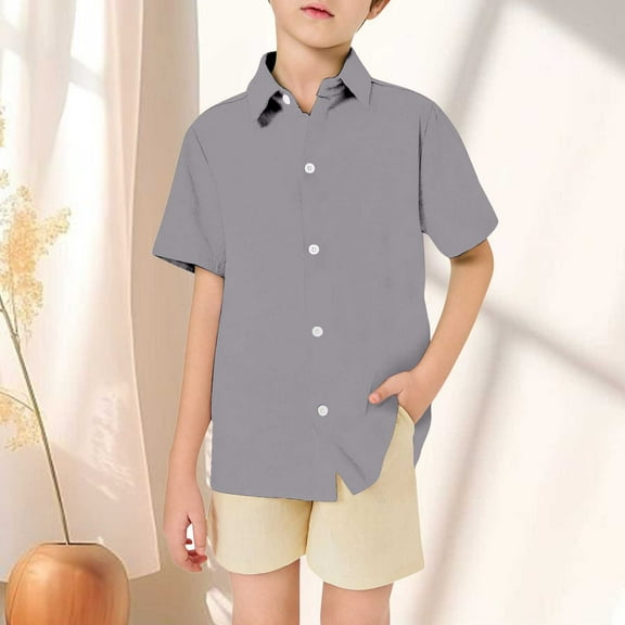 Kids Boys Button Down Shirts Boys Grey Dress Shirt Graduation Shirts School Shirt for Toddler Boy 6-7 Years
