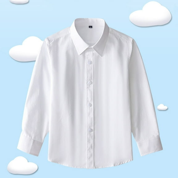 Kids Boys Button Down Shirts Long Sleeve White Shirt Boys Formal Shirt 100 Days Of School Shirts 7-8 Years