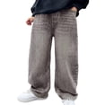 thumbnail image 1 of Boys Baggy Jeans Wide Leg Elastic Waist Pants Denim Cargo Trousers with Pockets Casual Streetwear Youth Kids School Trousers Cute Baggy Jeans for Teens, 1 of 5
