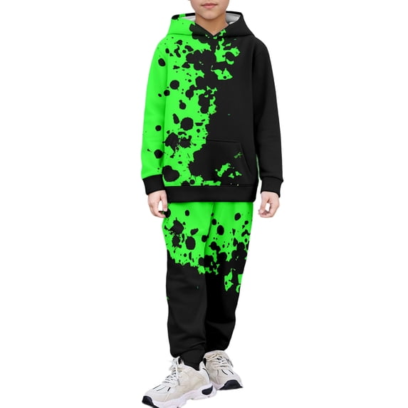 Kids Boys Clothes 2 Piece Outfit Toddler Splatter Print Hoodie and Jogger Pants Set Long Sleeve Streetwear Sweatsuit Sports Fall Winter Outfits for Boy