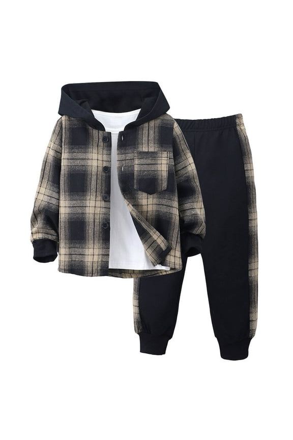 Kids Boys Clothes Toddler Shorts Boys 4T Toddler Boys Clothes - Button Plaid Hoodie Jacket & Sweatpants Sets - 2 Pieces Boys Clothes Outfits