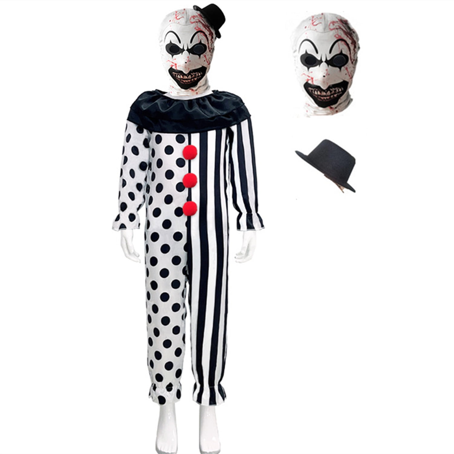 Kids Boys Clown Costume The Killer Clown Jumpsuit with Mask and Hat
