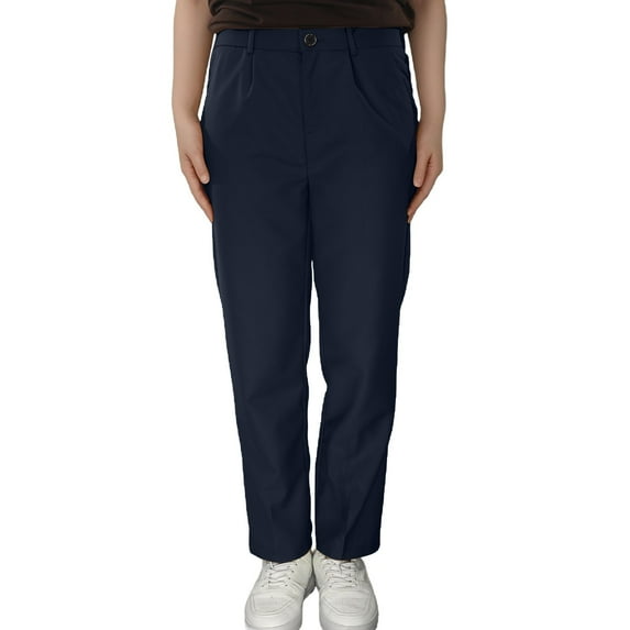 Kids Boys Comfortable School Pants Flat Front Dress with Adjustable Waist Formal Outfits Trousers for Children