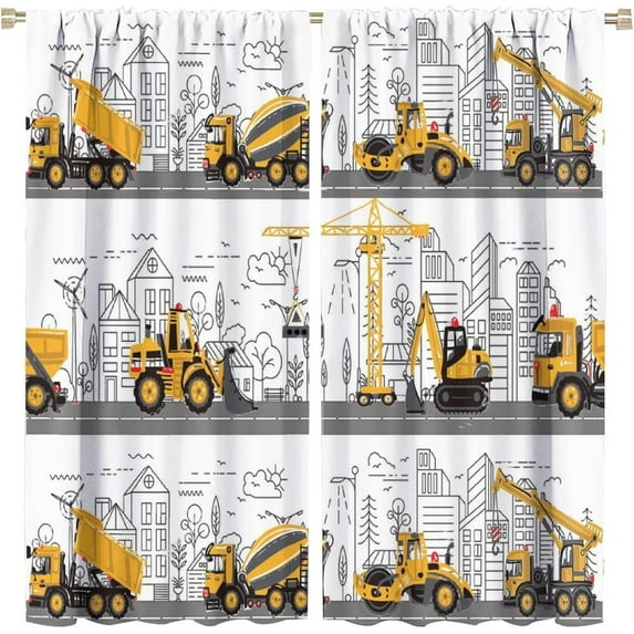 Kids Boys Construction Trucks Curtains Cartoon Colorful Cars Bulldozer Tractor Truck Airplane 2 Panels Window Treatment Set for for Boys Girls Bedroom Living Room, W84 x L84 Inch Blackout