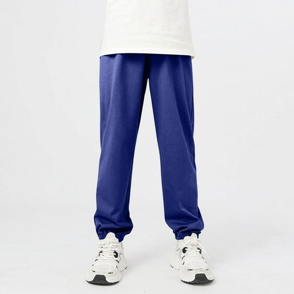 Kids Boys Cotton Cuffed Jogger Pants Elastic Waist Pull-on Lightweight Casual Trousers for School Play Kindergarten, 4T-13Y