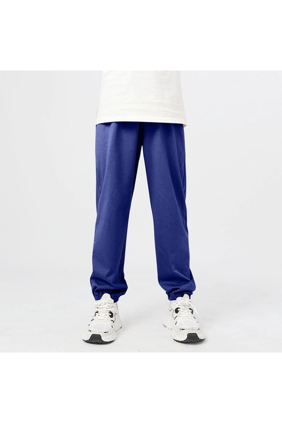 Kids Boys Cotton Cuffed Jogger Pants Elastic Waist Pull-on Lightweight Casual Trousers for School Play Kindergarten, 4T-13Y