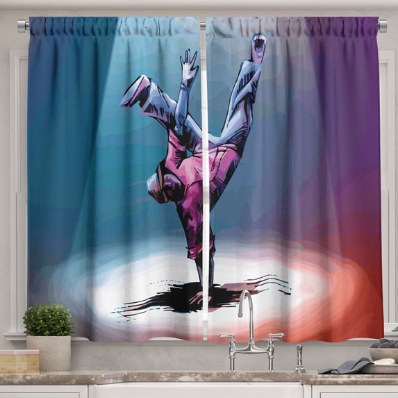 Kids Boys Curtains 2 Panels Set, Break Dancer Sketch with Colorful Background Teen Urban Culture Illustration, Window Drapes for Living Room Bedroom, 55W X 39L Inches, Multicolor, by Ambesonne