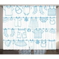 thumbnail image 1 of Kids Boys Curtains 2 Panels Set, Drying Baby Clothes Socks Sweater Dress Pants and Skirt Hand Drawn Sketch, Window Drapes for Living Room Bedroom, 108W X 90L Inches, Blue and White, by Ambesonne, 1 of 3