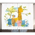 thumbnail image 1 of Kids Boys Curtains 2 Panels Set, Zoo Animals Sitting under a Tree Cartoon Style Giraffe Pig Bunny Monkey and Hen, Window Drapes for Living Room Bedroom, 108W X 96L Inches, Multicolor, by Ambesonne, 1 of 3