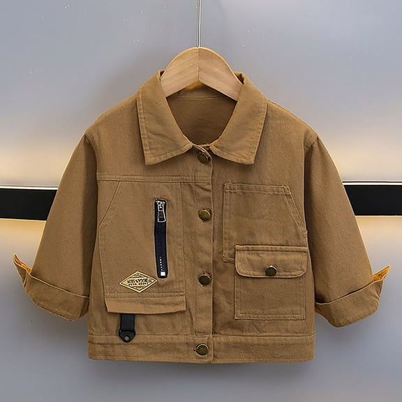 Kids Boys Denim Jacket Jeans Coat Borg Jacket Kids Denim Girls Trucker Jeans Top Khaki 7-8 Years