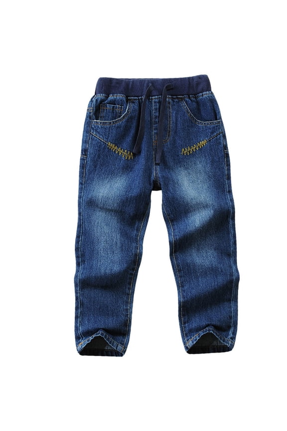 Kids Boys Denim Jeans Durable Denim Flexible Waist Blue Relaxed Fit Jeans Rugged Twill Denim Casual Everyday Pants Toddler Pants Size 4-5 Years