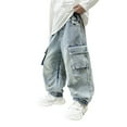thumbnail image 1 of Kids Boys Denim Pants Baggy Cargo Pants Straight Waist Casual with Pocket Classic Fit Jogger Boy's Clothing 7-8 Years, 1 of 8
