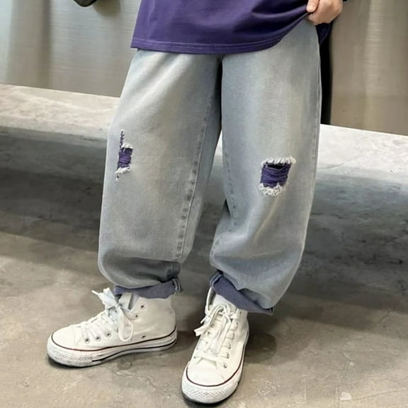 Kids Boys Denim Pants Baggy Cargo Pants Stretch Elastic Waist with Pocket Classic Fit Pull-On Beach Shorts 9-10 Years