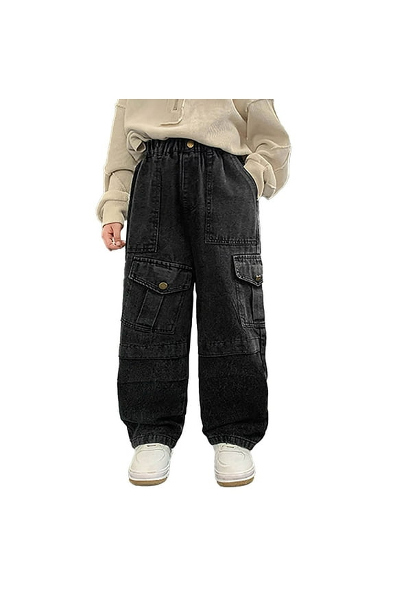 Kids Boys Denim Pants Cargo Joggers Elastic Waist Straight with Pocket Loose Fit Jogger 9-10 Years Boys Clothes