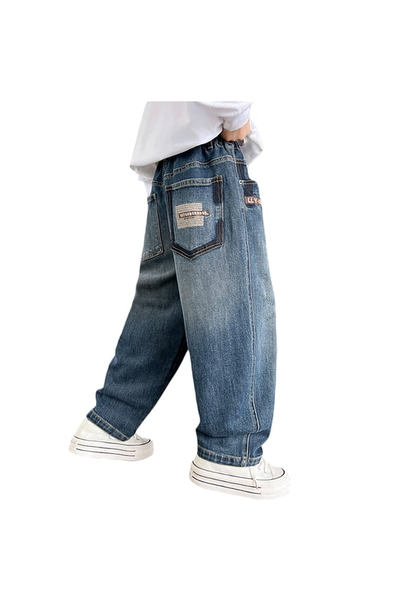 Kids Boys Denim Pants Cargo Joggers High Waisted Wide Leg with Pocket Loose Fit Jogger Boys Baseball Pants9-10 Years