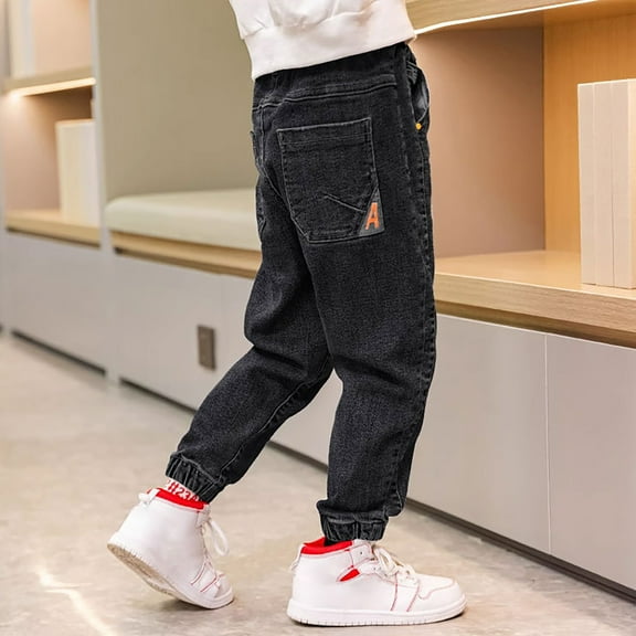 Kids Boys Denim Pants Cargo Joggers Straight Waist Casual with Pocket Classic Fit Pull On Baby Boy Essentials 6-7 Years