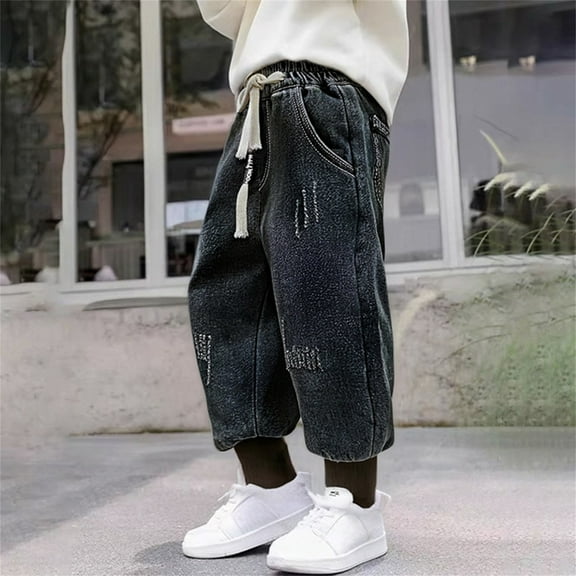 Kids Boys Denim Pants Cargo Joggers Straight Waist Casual with Pocket Loose Fit Pull On Boys Soccer Shorts 3-4 Years