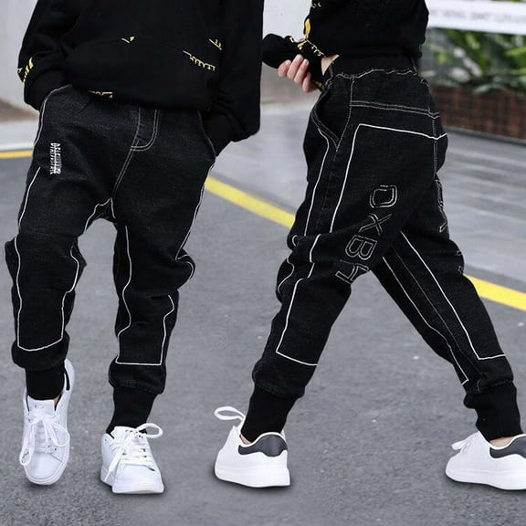 Kids Boys Denim Pants Jogger Pants ForBoys High Elastic Waisted Straight with Pocket Loose Fit Pull On Boy Clothes 7-8 Years