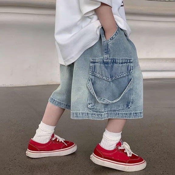 Kids Boys Jean Shorts Relaxed Fit Loose Elastic Waist Summer Trousers Short Boys Fashion Boys Shorts Size 4-5 Years