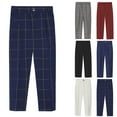 thumbnail image 1 of Kids Boys Dress Pants Flat-Front Button Straight Leg Plaid School Uniform Trousers with Pockets Toddler Solid Color Casual Pants 2025 Fall Winter,Sizes 18M-13Y, 1 of 3