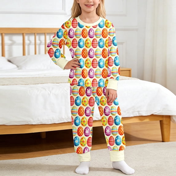 Kids Boys Easter Pajamas Crewneck Soft Comfort Long Sleeve Top Pants Easter Bunny 8-9 Years Pajamas Boy