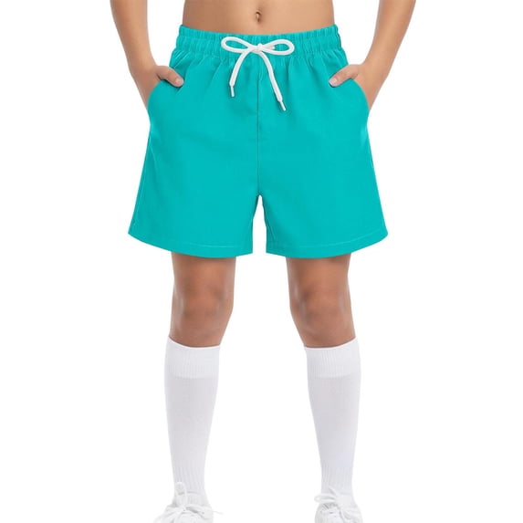 Kids Boys Elastic Waist Athletic Shorts Quick Dry, Light Blue Sport Gym Shorts with Pockets for Play and Running,Size 6-7T