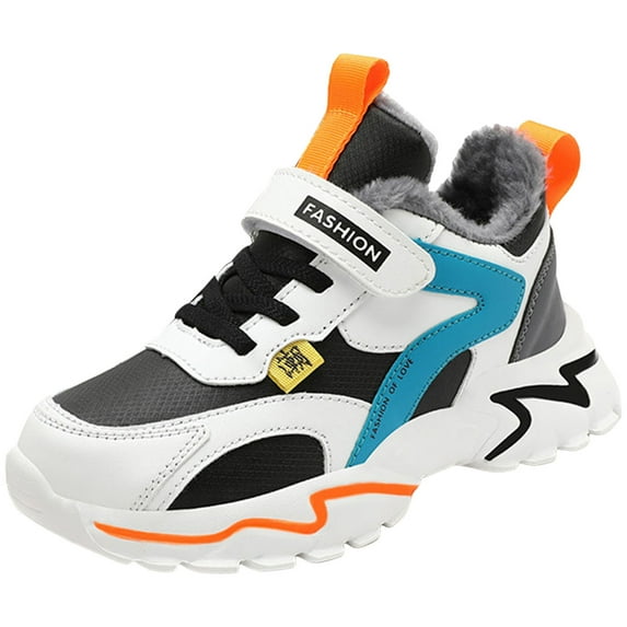 Kids Boys Fleece Lined Running Shoes Toddler Winter Warm Lightweight Wide Toe Box Slip On Sneakers