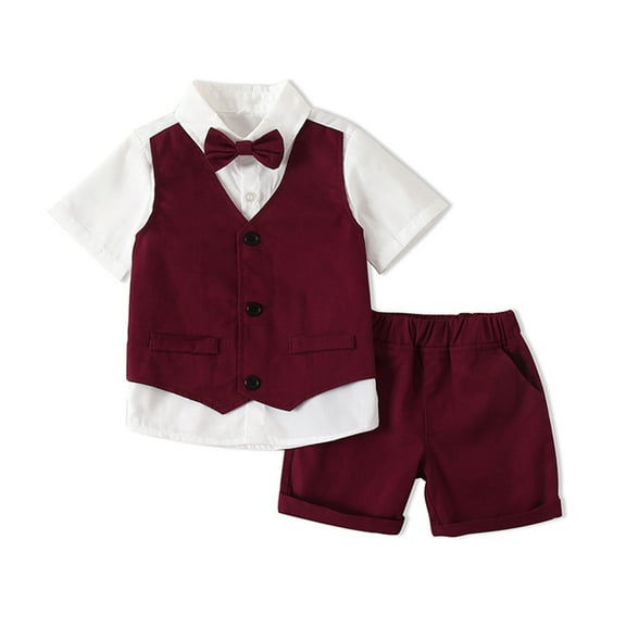 Kids Boys Gentleman Clothes Outfits 12M 18M 2Y 3Y 4Y 5Y Patchwork Bowtie Short Sleeve Blazer Waistcoat Shirts Shorts 2Pcs Suit