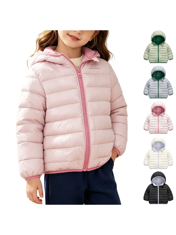 Kids Boys Girl Winter Coat Fleece Lined Waterproof Jacket Puffy Cotton Coat Thick Hooded Down Outdoor Coats Unisex Kids Light Puffer Jacket Full Zip Quilted Warm Outer Coat 1-17 Years
