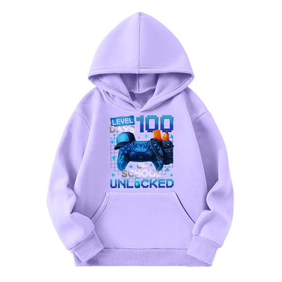 Kids Boys Girls 100 Days of School Sweatshirt - Letter Print Long Sleeve Preppy Back to School Hoodie