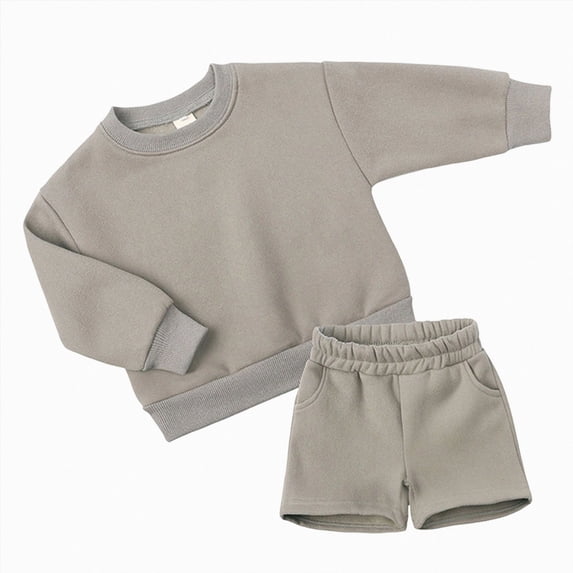 Kids Girls Girls 2 Piece Fleece Outfit Set Solid Color Long Sleeve Crewneck Sweatshirt & Elastic Waist Shorts Warm Lined Casual Tracksuit 13-14 Years