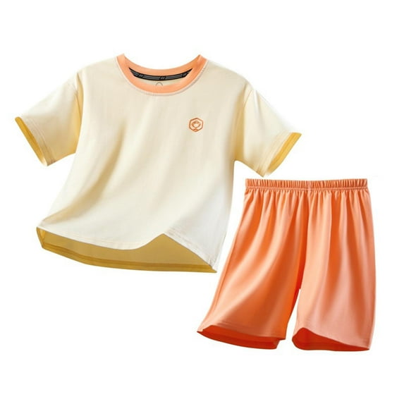Kids Boys Girls 2 Piece Summer Outfits Solid Color T-Shirt and Elastic Waist Short Fashion Clothing for 3-16 Years