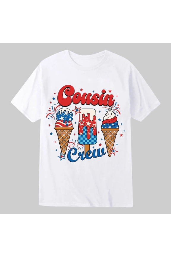 Kids Boys Girls 4th of July Cousin Crew Shirt Short Sleeve T-Shirt (White 2-3 Years)