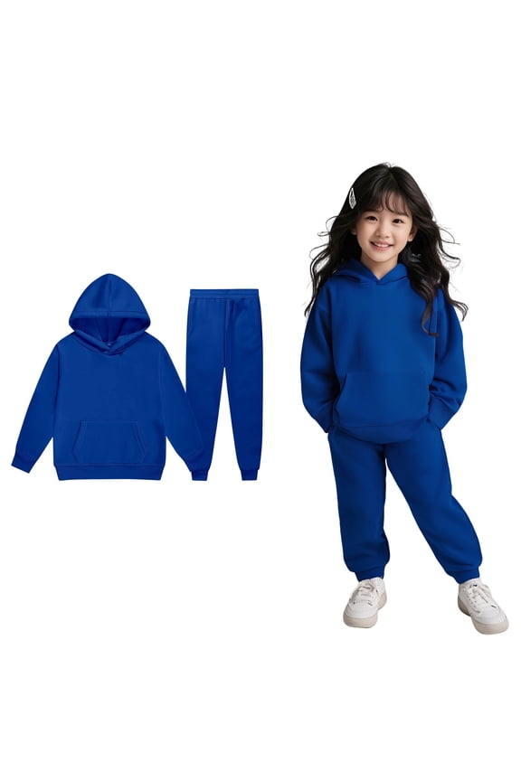 Kids Boys Girls Active Sweatsuit,2 Piece Long Sleeve Blue Hooded Sweatsuits Pullover Jogging Pants Winter Clothes Boys Athletic Sets 3-4 Years