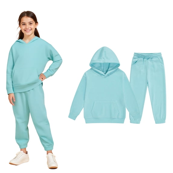 Kids Boys Girls Active Sweatsuit,2 Piece Long Sleeve Blue Hooded Sweatsuits Pullover Sweatpants Joggers Set Fall Clothes Boys Girls Jogger Set 8-9 Years