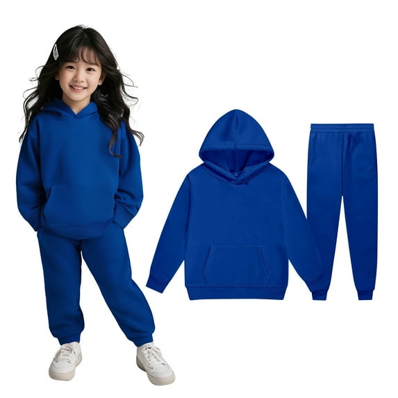 Kids Boys Girls Active Sweatsuit 2 Piece Long Sleeve Blue Sweatshirt Sweatpants Joggers Set Fall Winter Clothes Toddler Boy Clothes 6-7 Years Kids Clothing