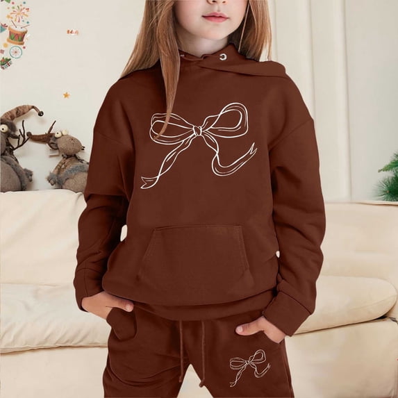 Kids Boys Girls Active Sweatsuit 2 Piece Long Sleeve Brown Hooded Sweatsuits Pullover Sweatpants Joggers Set Fall Clothes Boys Girls Jogger Set 5-6 Years