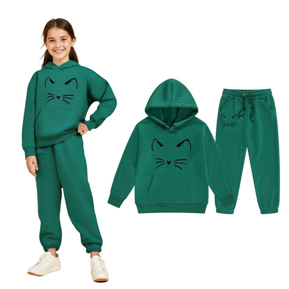 Kids Boys Girls Active Sweatsuit 2 Piece Long Sleeve Cartoon Prints Basic Hoodie and Jogger Sweatpants Warm Fall Winter Clothes Girls Clothes Size 4-5 Years