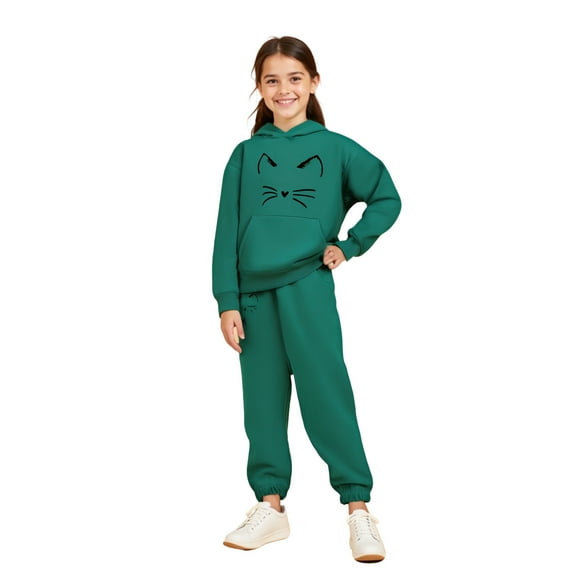 Kids Boys Girls Active Sweatsuit 2 Piece Long Sleeve Cartoon Prints Soft Hoodie Jogger Set Winter Clothes Kids Clothes 6-7 Years