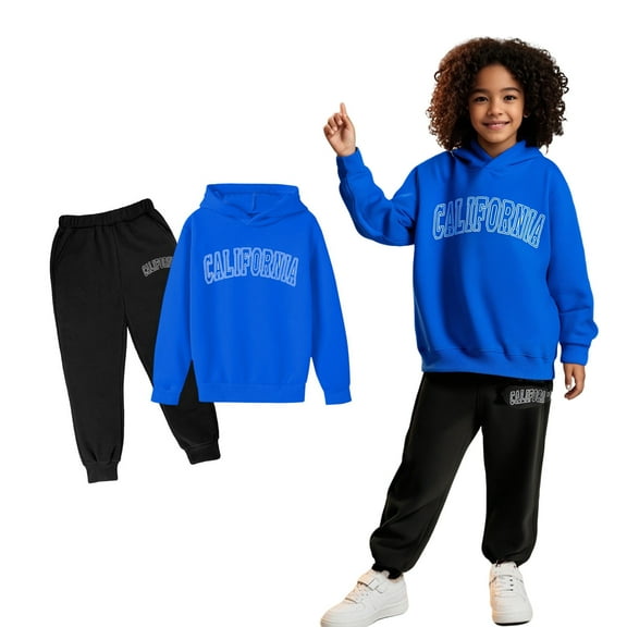 Kids Boys Girls Active Sweatsuit 2 Piece Long Sleeve Letter Graphic Basic Hoodie Jogger Set Warm Fall Winter Clothes 4-5 Years Girls Clothes