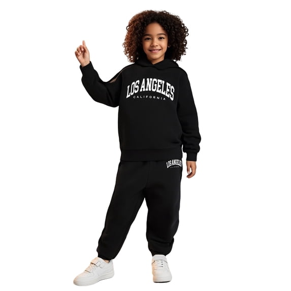 Kids Boys Girls Active Sweatsuit 2 Piece Long Sleeve Letter Graphic Tracksuit Hoodie Jogging Pants Warm Fall Winter Clothes Girls Matching Sets 7-8 Years