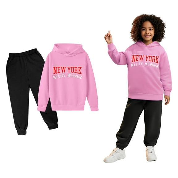 Kids Boys Girls Active Sweatsuit,2 Piece Long Sleeve Letter Pattern Basic Hoodie and Sweatpants Winter Clothes Kids 4-5 Years Boys Clothes